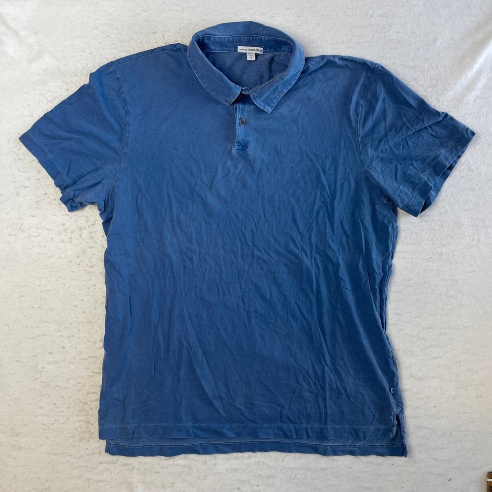 James Perse Polo Shirt Mens 4 Blue Short Sleeve Supima Cotton MSX3337